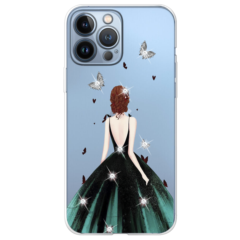 Чехол со стразами Apple iPhone 13 Pro Girl in the green dress
