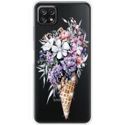 Чехол со стразами Samsung Galaxy A22 5G (A226) Ice Cream Flowers