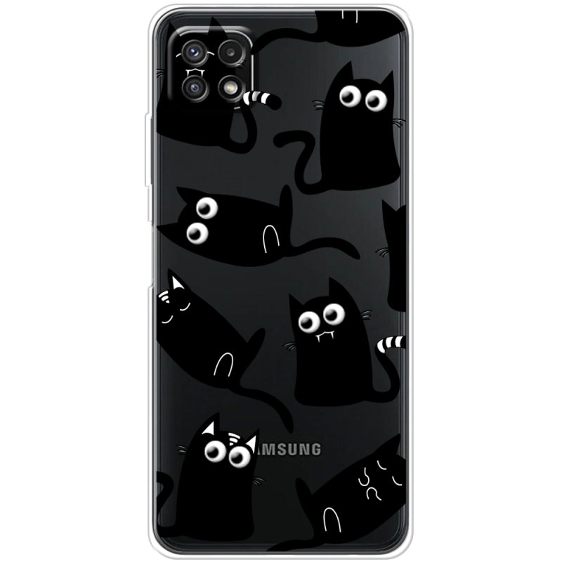 Прозрачный чехол BoxFace Samsung Galaxy A22 5G (A226) с 3D-глазками Black Kitty