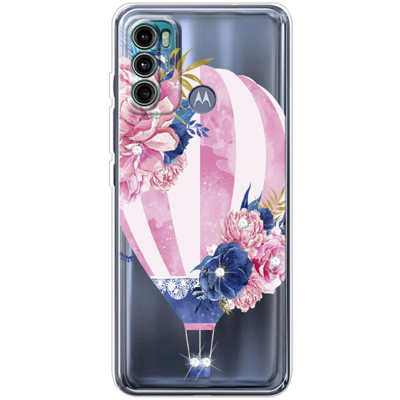 Чехол со стразами Motorola G60 Pink Air Baloon