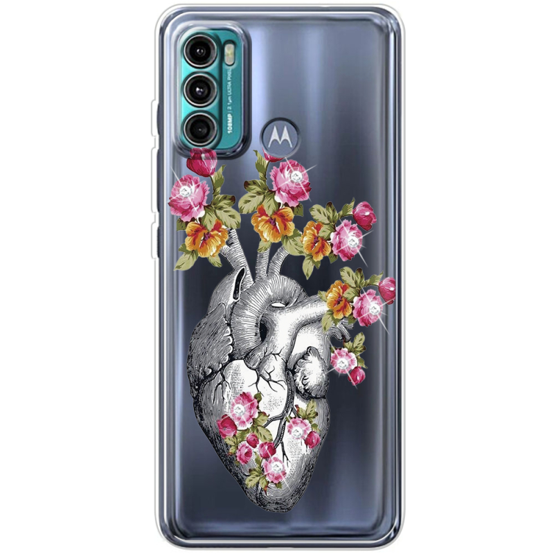 Чехол со стразами Motorola G60 Heart