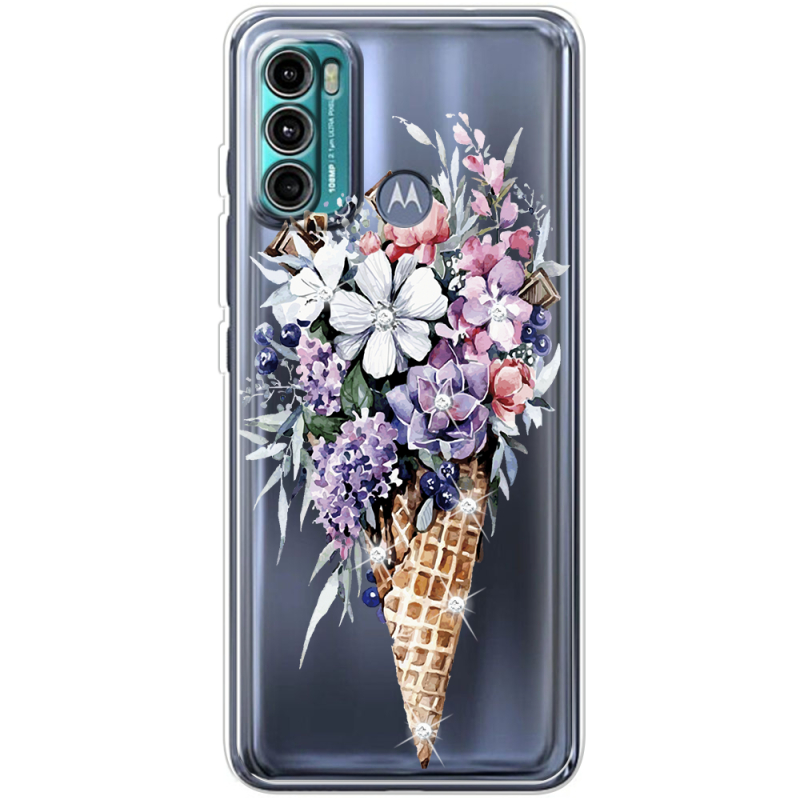 Чехол со стразами Motorola G60 Ice Cream Flowers