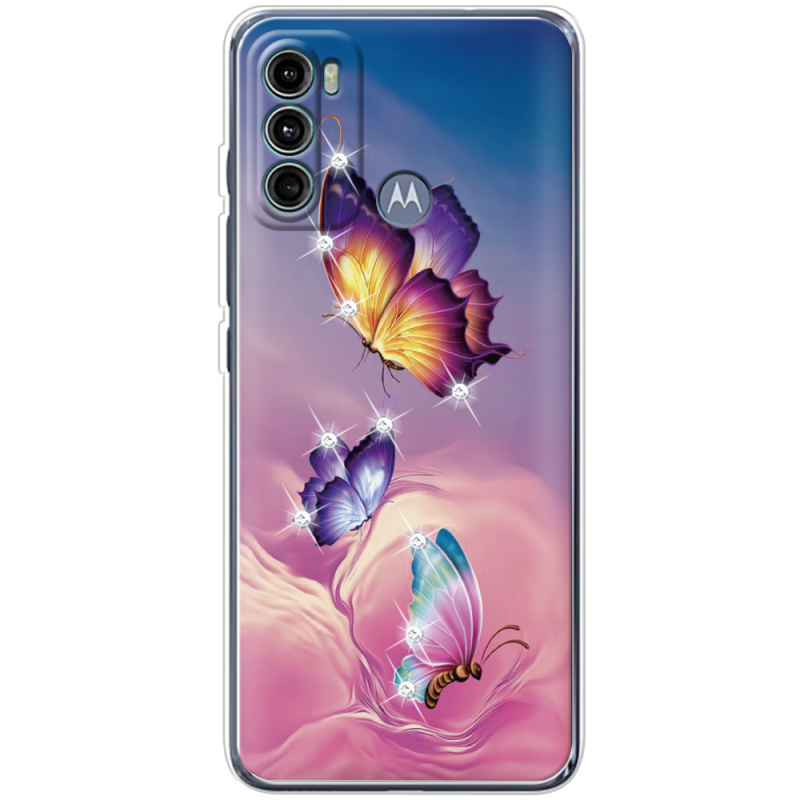 Чехол со стразами Motorola G60 Butterflies