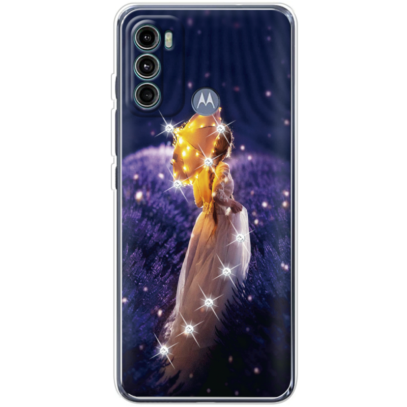 Чехол со стразами Motorola G60 Girl with Umbrella