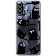 Прозрачный чехол BoxFace Motorola G60 с 3D-глазками Black Kitty
