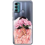 Прозрачный чехол BoxFace Motorola G60 Девушка с Пионами