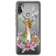 Чехол со стразами Motorola E20 Deer with flowers