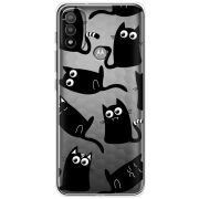 Прозрачный чехол BoxFace Motorola E20 с 3D-глазками Black Kitty