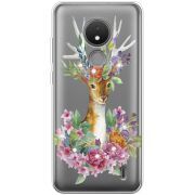 Чехол со стразами Nokia C21 Deer with flowers