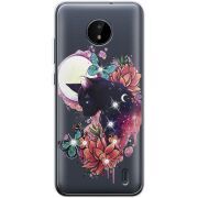 Чехол со стразами Nokia C20 Cat in Flowers