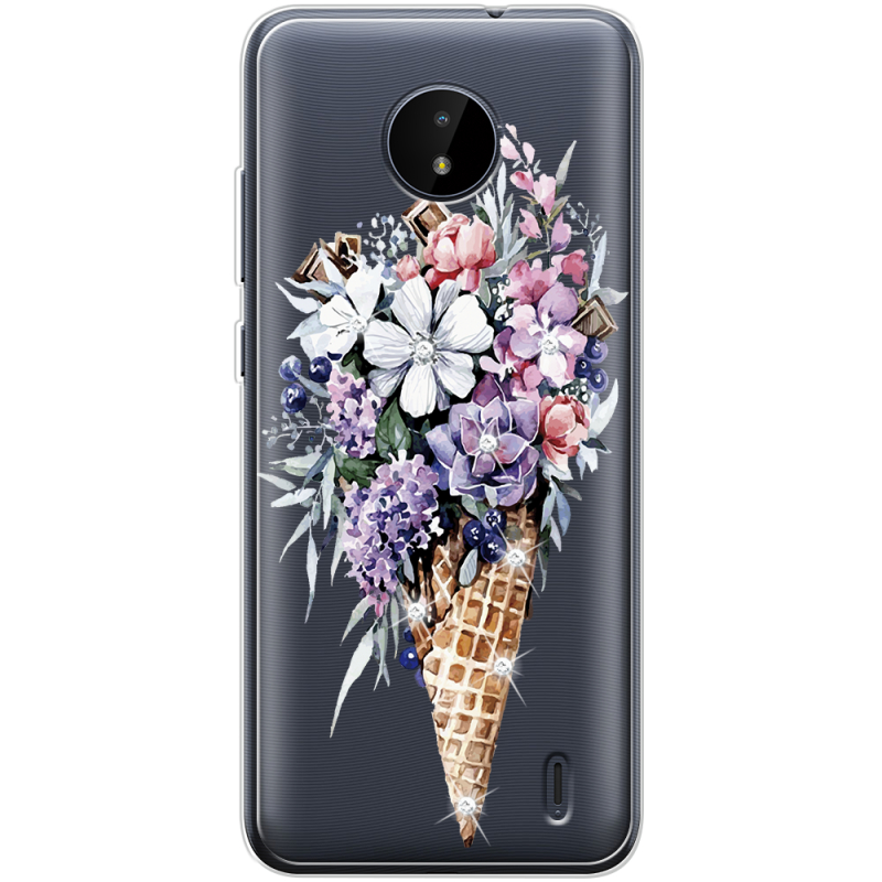 Чехол со стразами Nokia C20 Ice Cream Flowers