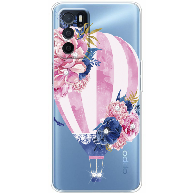 Чехол со стразами OPPO A16 Pink Air Baloon