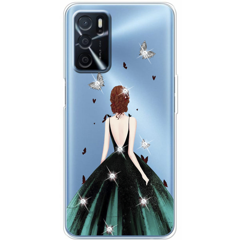 Чехол со стразами OPPO A16 Girl in the green dress