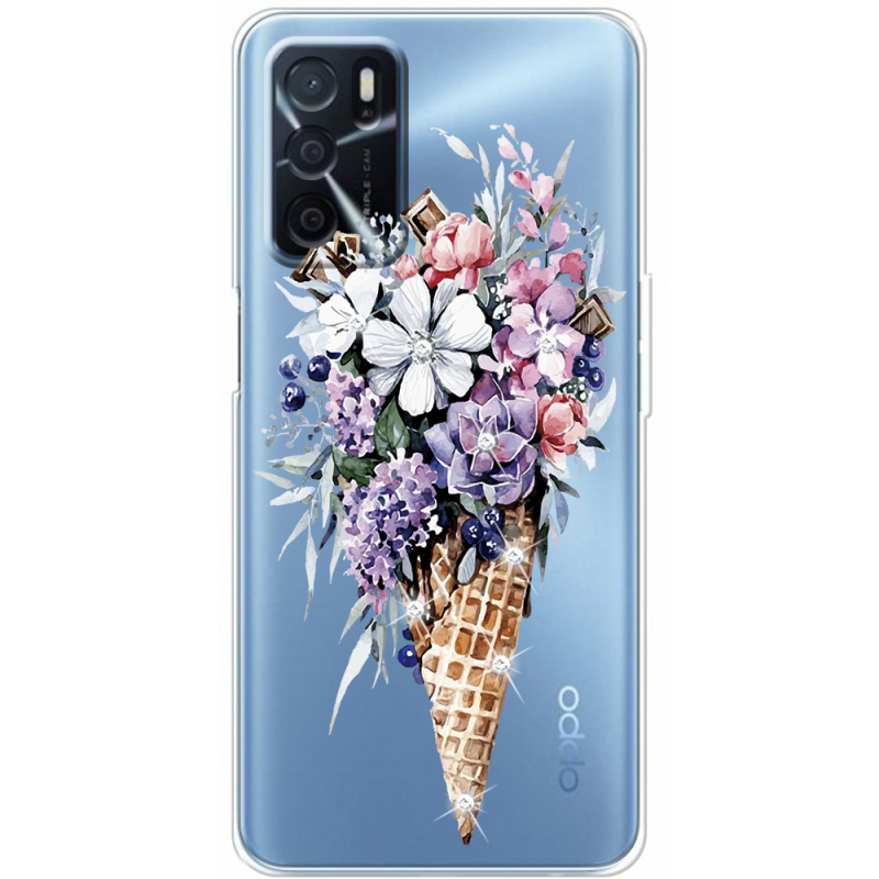 Чехол со стразами OPPO A16 Ice Cream Flowers