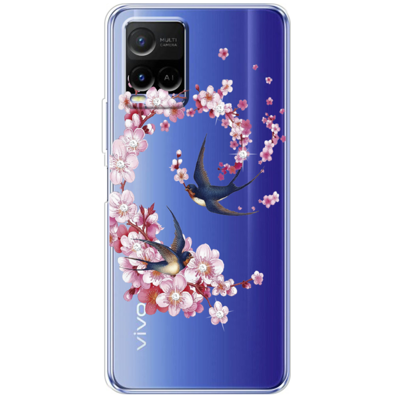 Чехол со стразами Vivo Y21 Swallows and Bloom