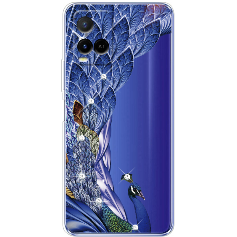 Чехол со стразами Vivo Y21 Peafowl