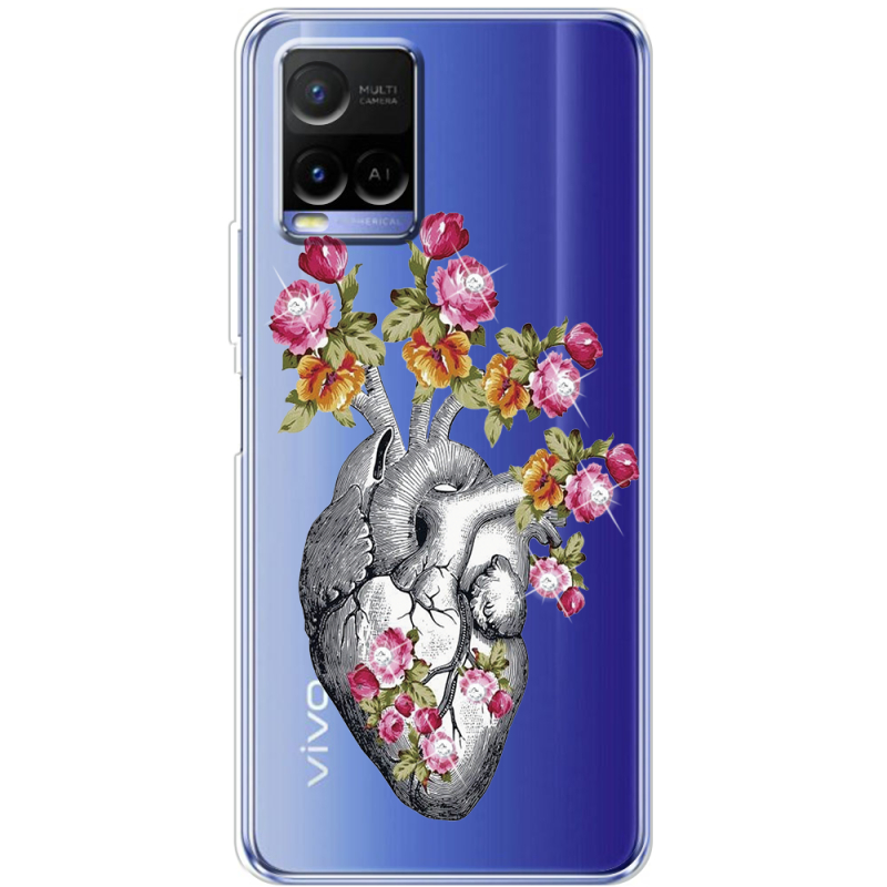 Чехол со стразами Vivo Y21 Heart