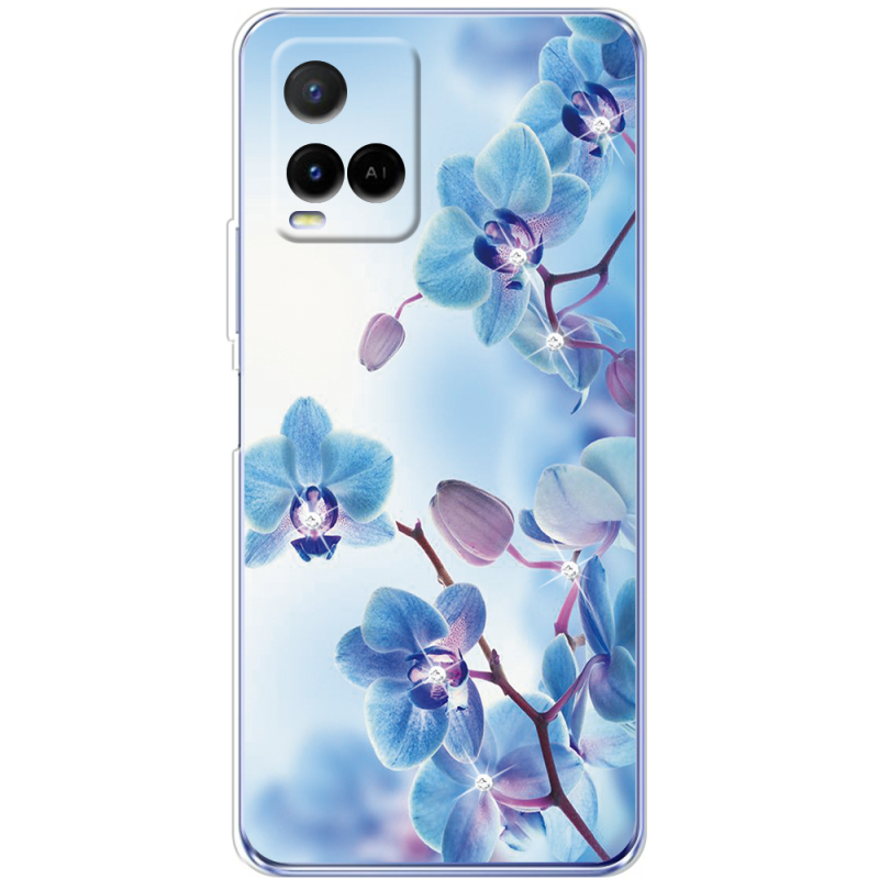 Чехол со стразами Vivo Y21 Orchids