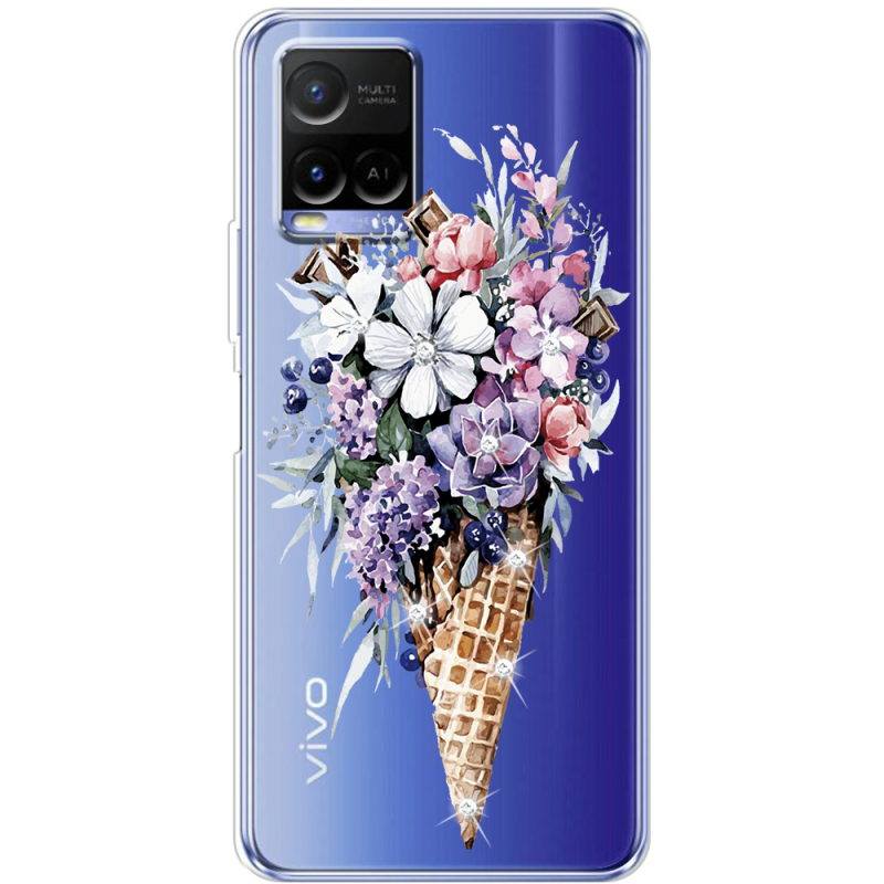 Чехол со стразами Vivo Y21 Ice Cream Flowers