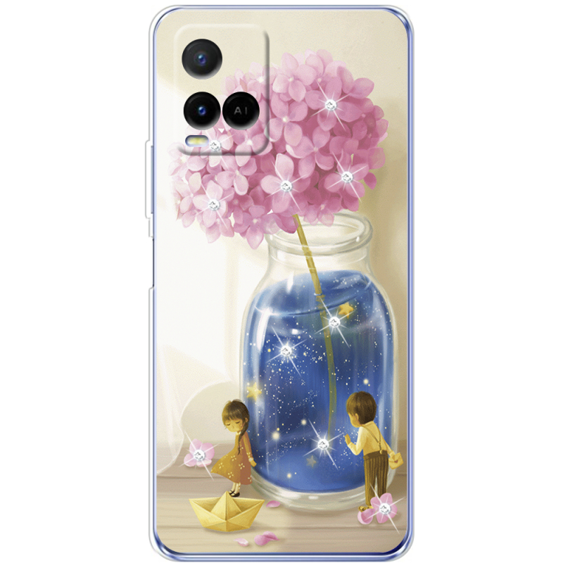 Чехол со стразами Vivo Y21 Little Boy and Girl