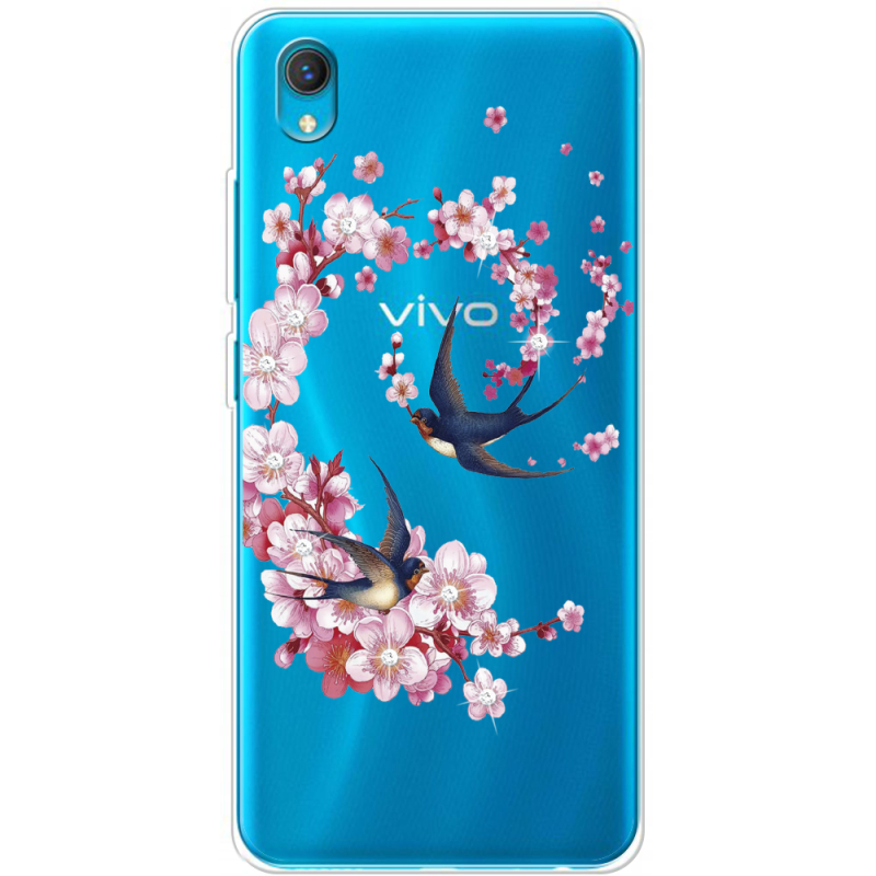 Чехол со стразами Vivo Y1S Swallows and Bloom