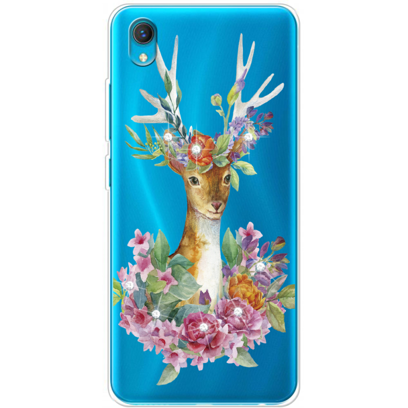 Чехол со стразами Vivo Y1S Deer with flowers