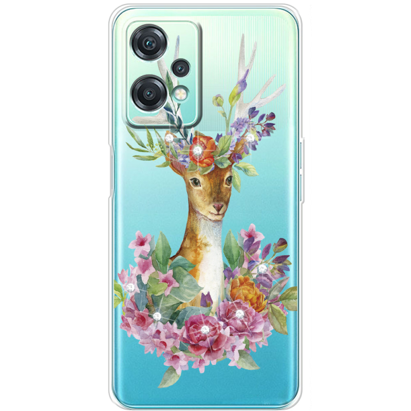 Чехол со стразами OnePlus Nord CE 2 Lite 5G Deer with flowers