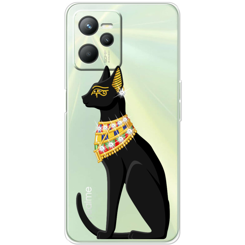 Чехол со стразами Realme C35 Egipet Cat