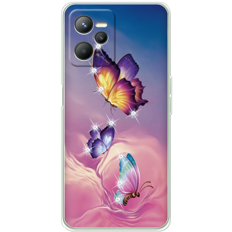 Чехол со стразами Realme C35 Butterflies