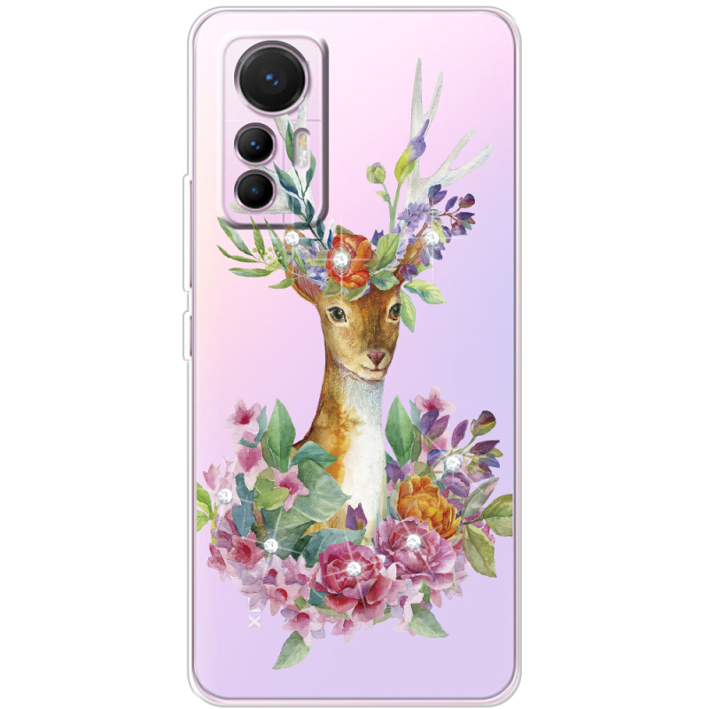 Чехол BoxFace со стразами Xiaomi 12 Lite Deer with flowers