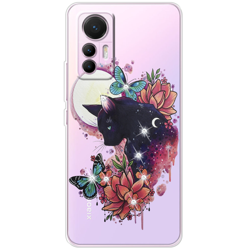 Чехол BoxFace со стразами Xiaomi 12 Lite Cat in Flowers