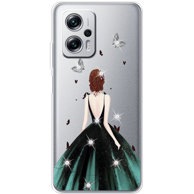 Чехол со стразами Xiaomi Poco X4 GT Girl in the green dress