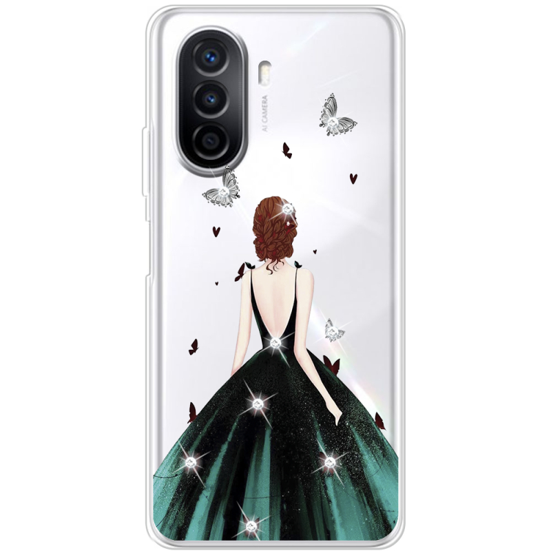 Чехол со стразами Huawei Nova Y70 Girl in the green dress