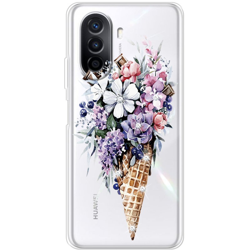 Чехол со стразами Huawei Nova Y70 Ice Cream Flowers