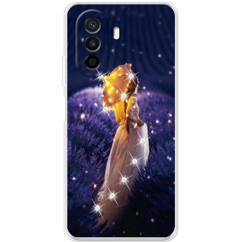 Чехол со стразами Huawei Nova Y70 Girl with Umbrella