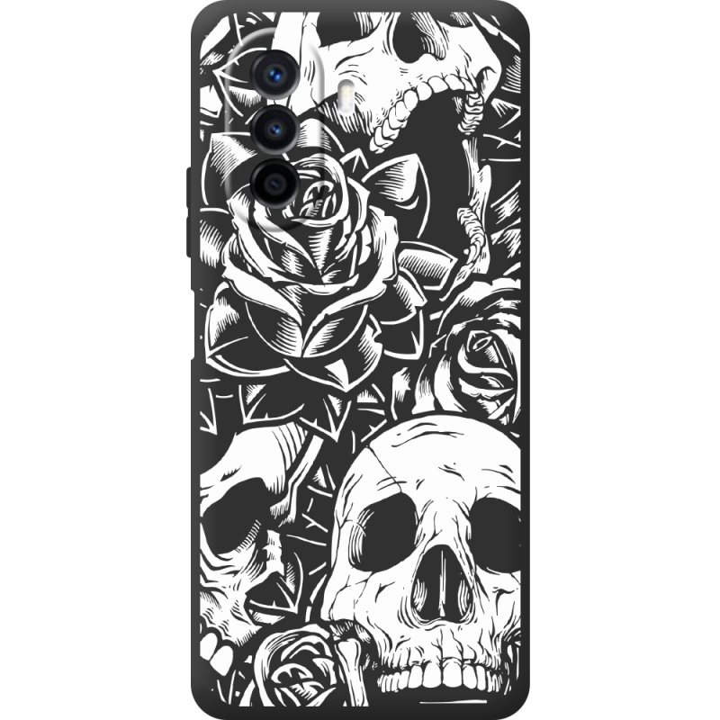 Черный чехол BoxFace Huawei Nova Y70 Skull and Roses