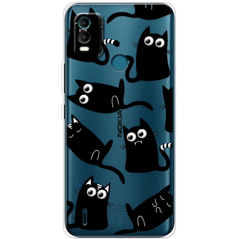 Прозрачный чехол BoxFace Nokia C21 Plus с 3D-глазками Black Kitty