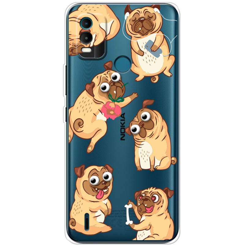 Прозрачный чехол BoxFace Nokia C21 Plus с 3D-глазками Pug