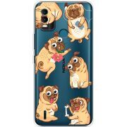 Прозрачный чехол BoxFace Nokia C21 Plus с 3D-глазками Pug