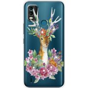 Чехол со стразами Nokia C21 Plus Deer with flowers