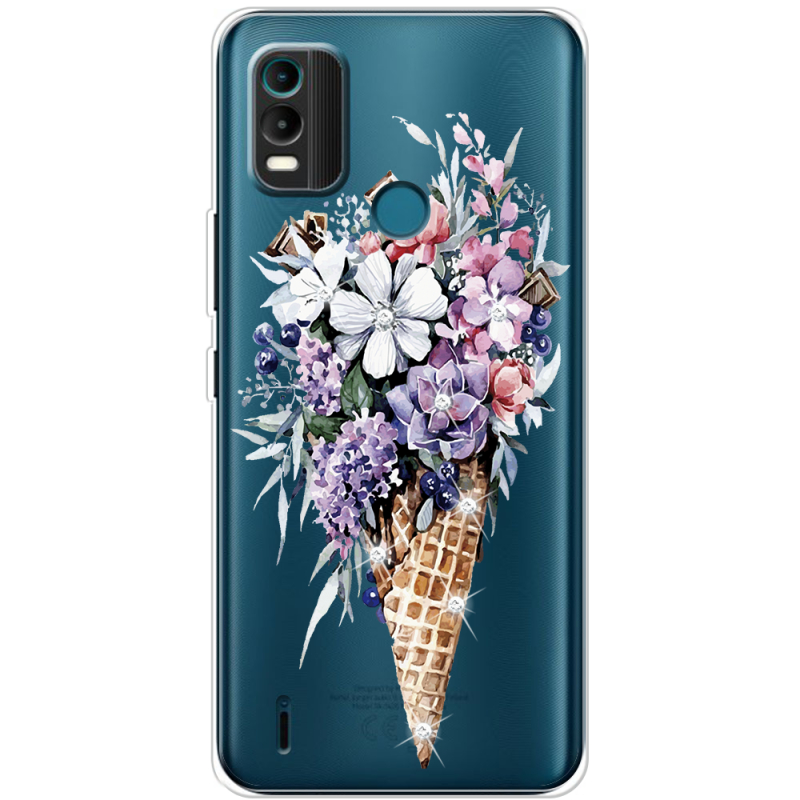 Чехол со стразами Nokia C21 Plus Ice Cream Flowers