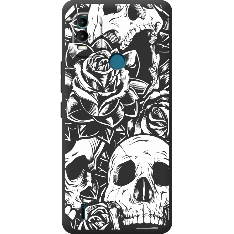 Черный чехол BoxFace Nokia C21 Plus Skull and Roses
