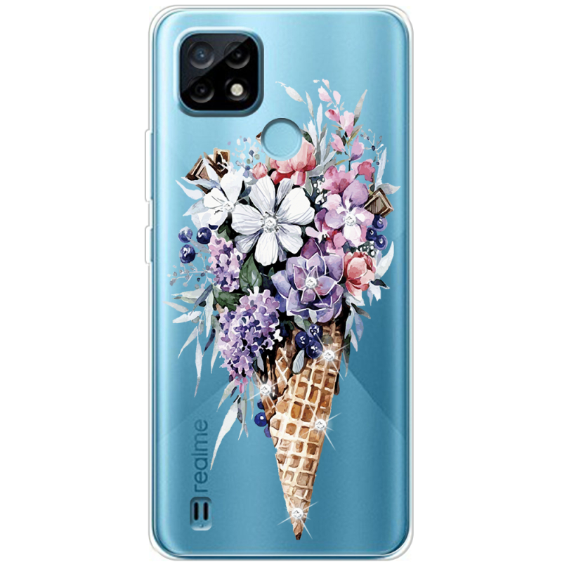 Чехол со стразами Realme C21 Ice Cream Flowers