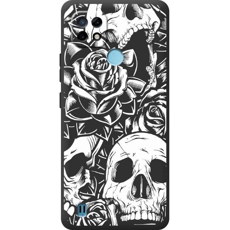 Черный чехол BoxFace Realme C21 Skull and Roses