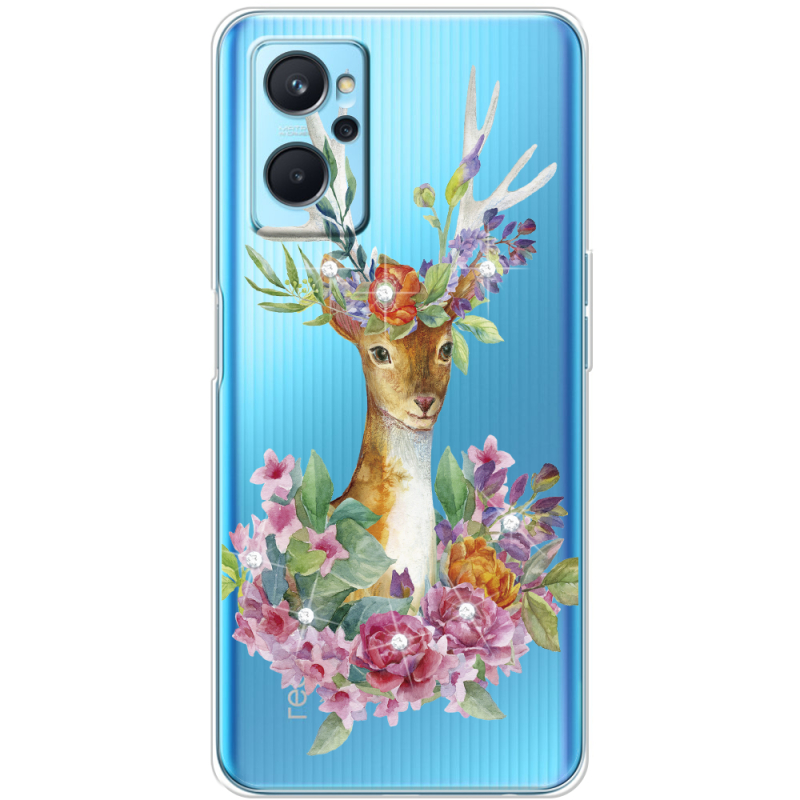 Чехол со стразами Realme 9i Deer with flowers