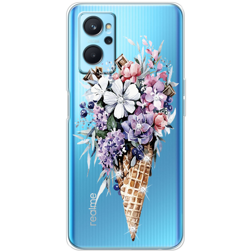 Чехол со стразами Realme 9i Ice Cream Flowers