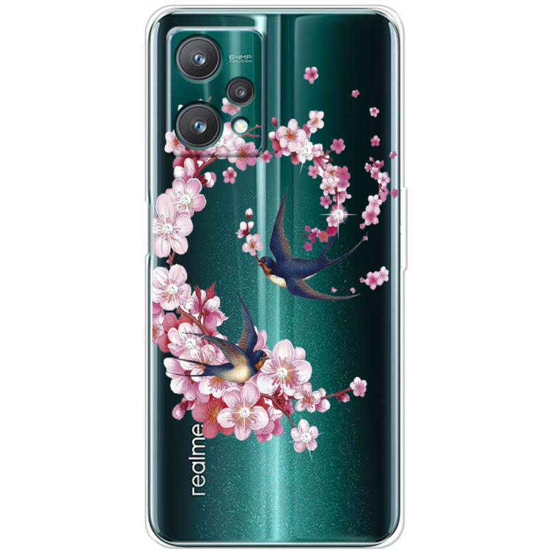 Чехол со стразами Realme 9 Pro Swallows and Bloom