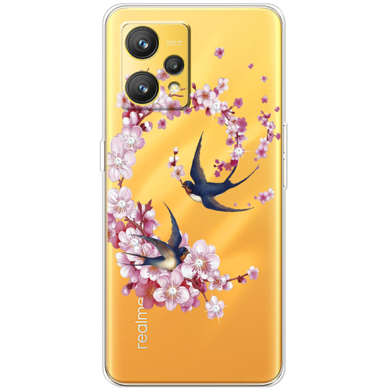 Чехол со стразами Realme 9 Swallows and Bloom