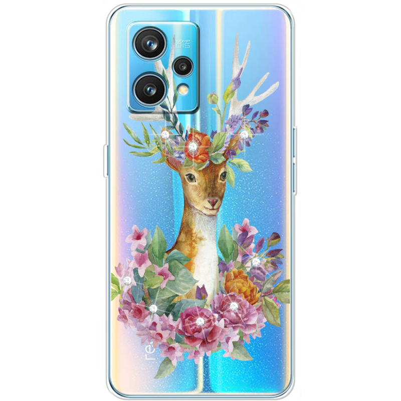 Чехол со стразами Realme 9 Pro Plus Deer with flowers