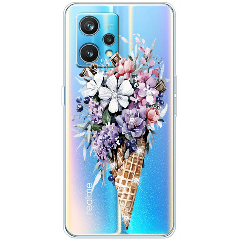 Чехол со стразами Realme 9 Pro Plus Ice Cream Flowers